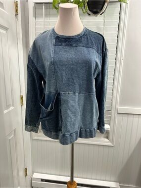 Coldwater Creek Denim-Look Patchwork Pullover in Blue